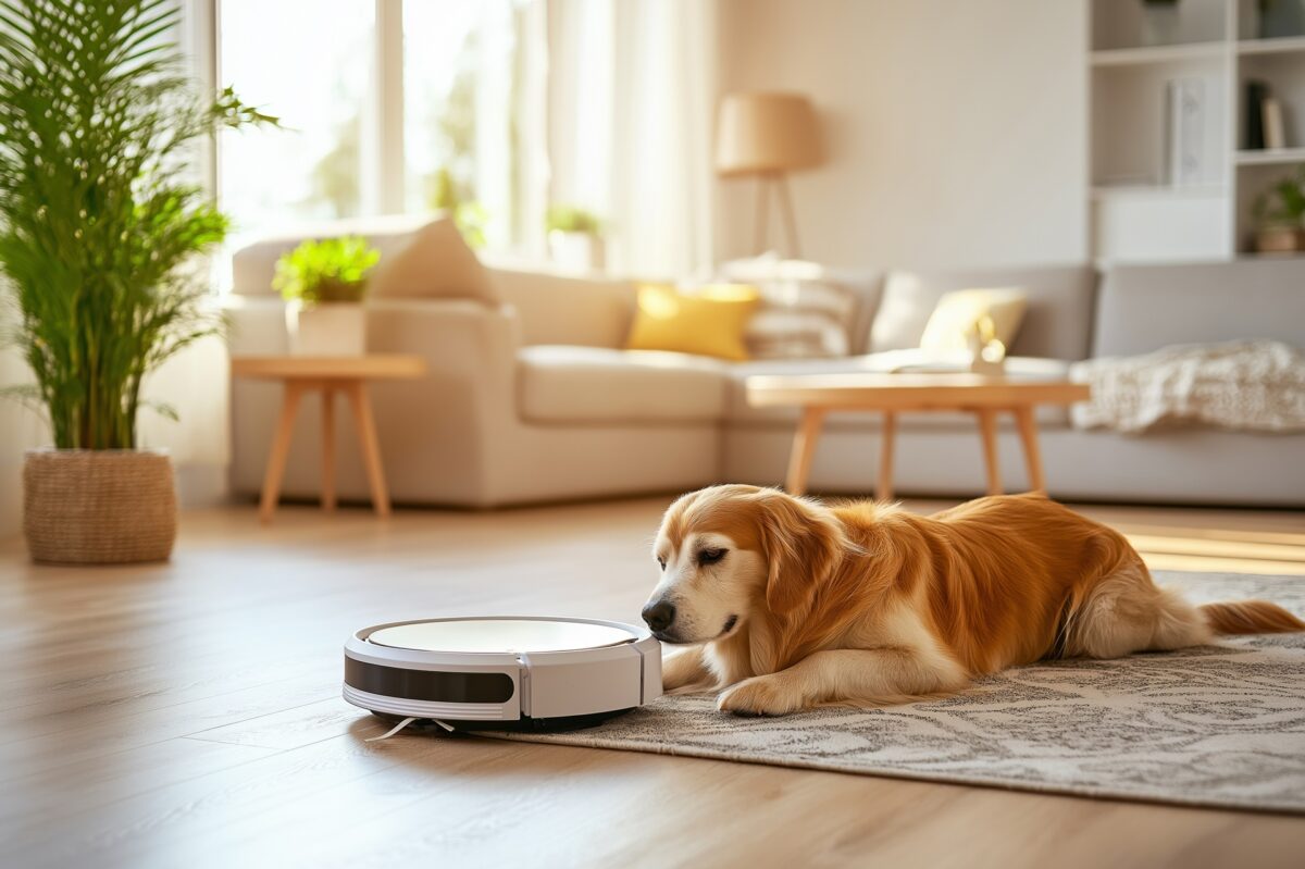 Hund schaut neugierig auf Roboter | Hundeleckerli