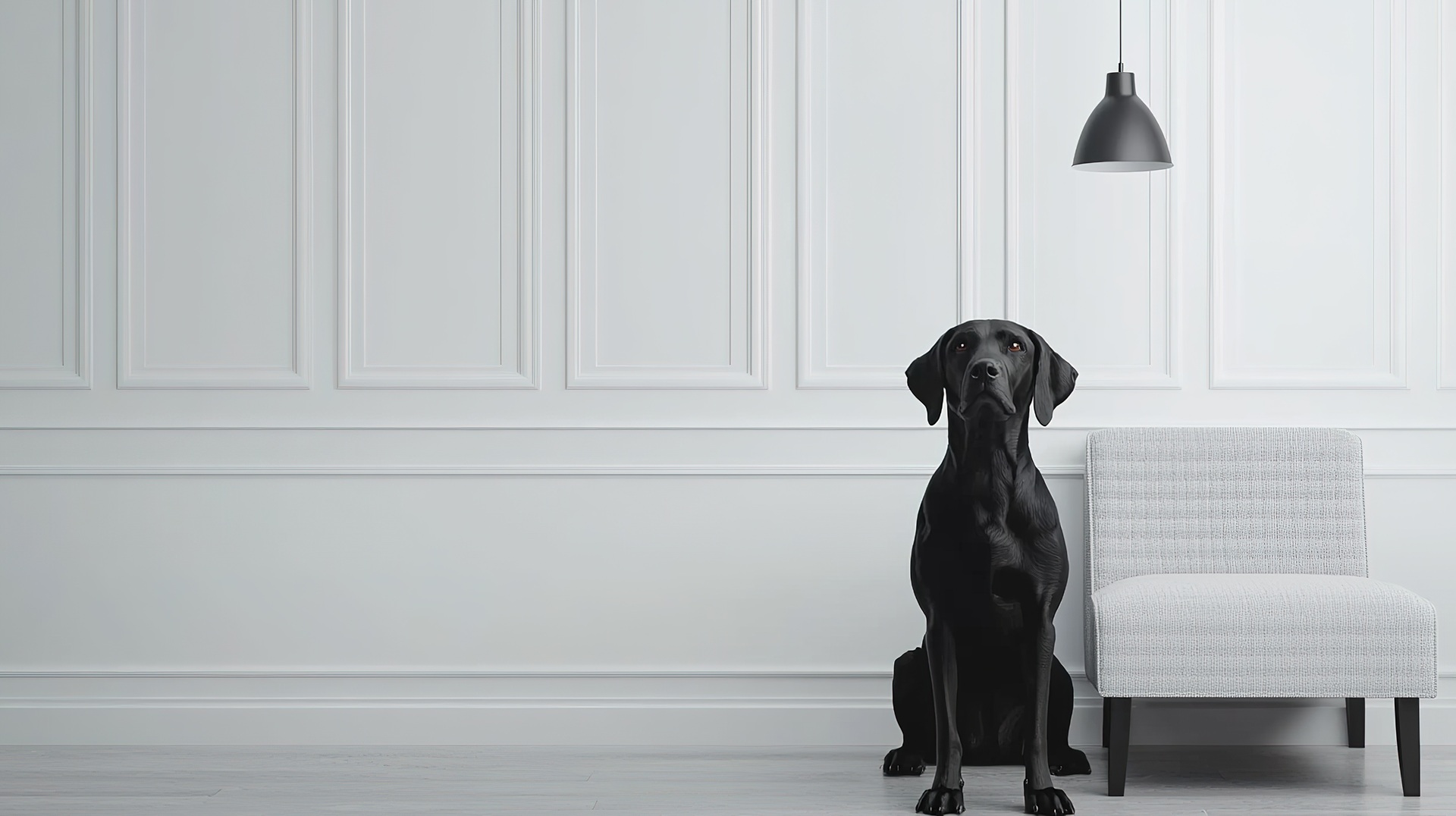 Schwarzer Hund vor weißer Wand | Hundeleckerli