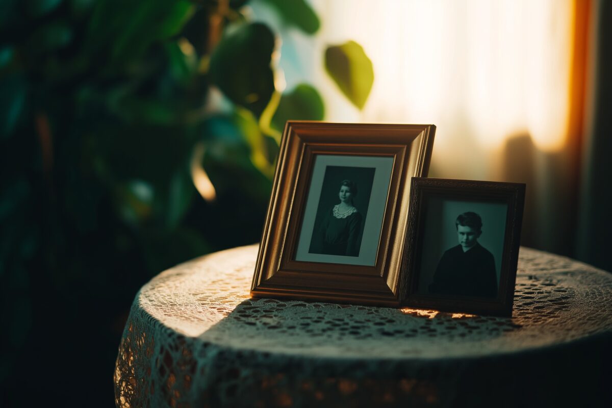 Gerahmte Portraetfotos auf Spitzenstoff | Dias digitalisieren